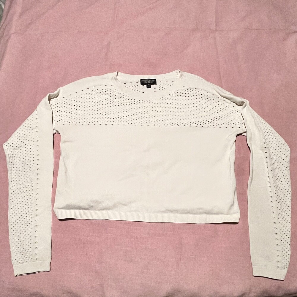 Topshop Crop Top Womens 6 Open Knit Eyelet Pullover Blouse Shirt